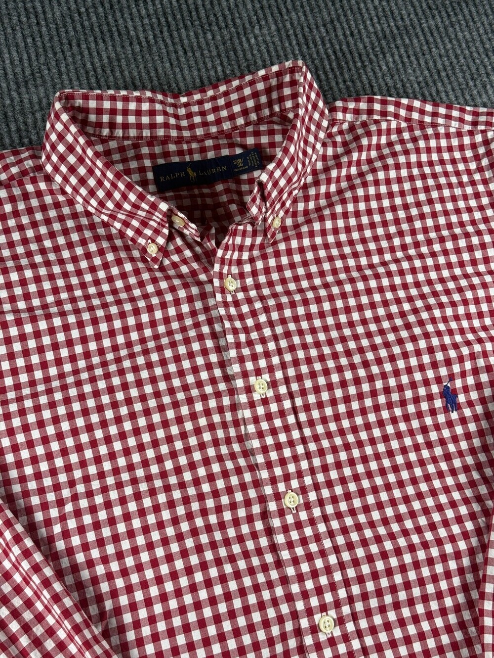 Ralph Lauren Button Down Mens 3XB/ 3G Red White Gingham Long Sleeve Stretch